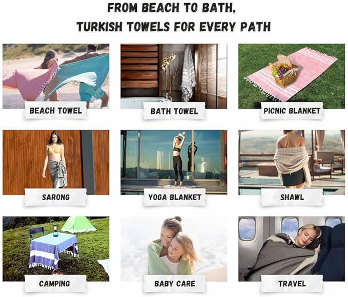 Bazaar Anatolia Turkish Beach Towel – 100% Cotton, Quick Dry, Sand Free Towel for Bathroom, Travel, Camping – Oversized 71x39 Inches – Arpa Turquoise