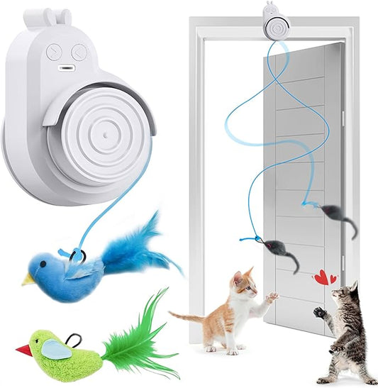 Interactive Cat Toys for Indoor Cats Automatic Electric Flying Bird Feather Cat Toy - Best Kitten & Adult Cat Enrichment Toy Stick-on Hanging Electric Kitty Toys for Bored Cats