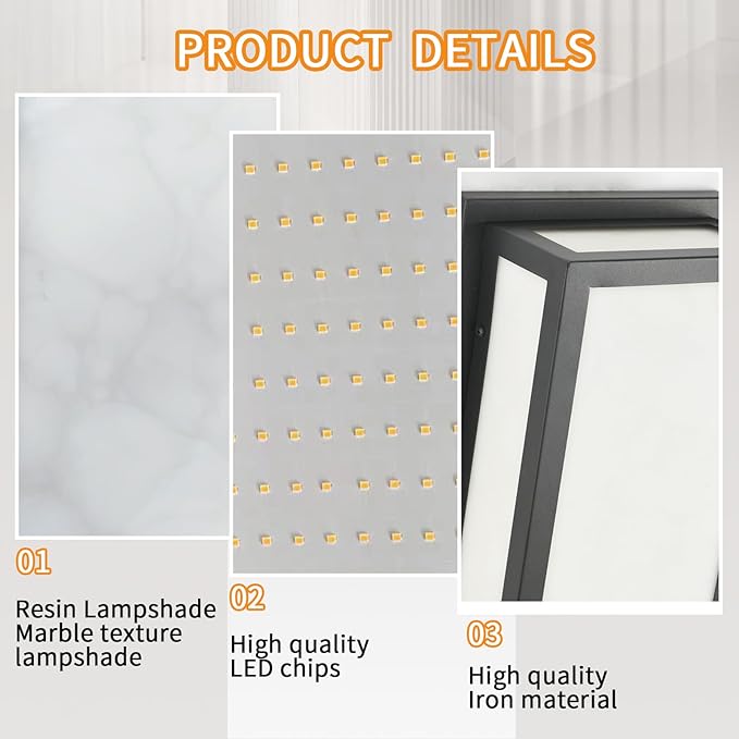 Motion Sensor Outdoor Wall Light LED 20W, Modern Exterior Lighting Fixture with Resin Shade - 16.9" Rectangular Waterproof Porch Wall Light IP65 for Garage, Front Door, Patio