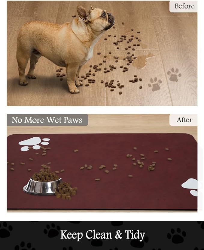 Pet Feeding Mat-Absorbent Dog Mat for Food and Water Bowl-No Stains Quick Dry Water Dispenser Mat-Dog Accessories Pet Supplies-Bowl for Messy Drinkers（RED,16"x24"