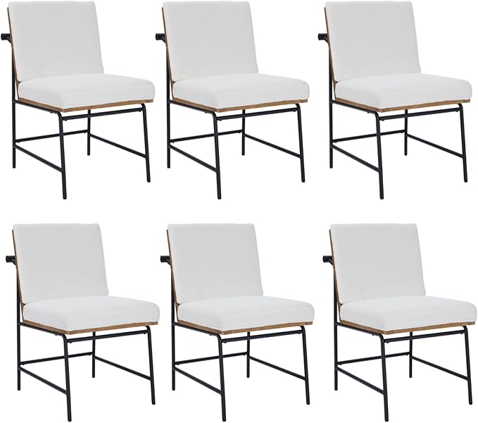 HEAH-YO Modern Dining Chairs Set of 6, Upholstered Sherpa Dining Chairs with Backrests, Armless Dining Room Chairs for Kitchen, Fur White