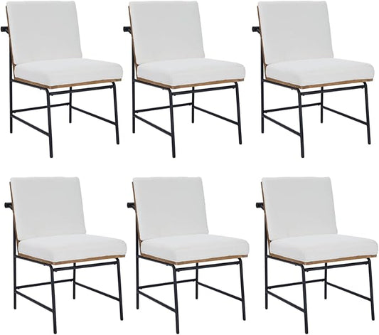 HEAH-YO Modern Dining Chairs Set of 6, Upholstered Sherpa Dining Chairs with Backrests, Armless Dining Room Chairs for Kitchen, Fur White