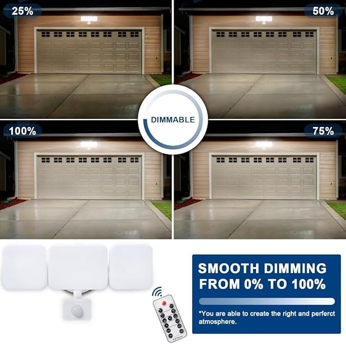 EMANER Outdoor Security Floodlight Waterproof, Remote Control, Motion Sensor or Stay On, Brightness Adjustable, Tunable White, 280W Equiv. 120V Motion Light for Yard Patio Porch (White, 2Pack)