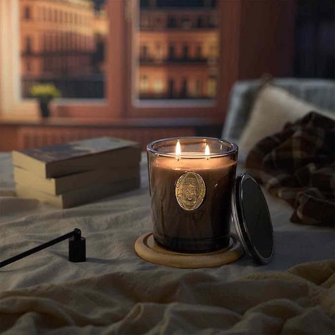 M&SENSE Large Two-Wick Soy Candle | Oud Wood & Black | 19.8 oz, 120H Burn Time | Luxury Scented Candle for Relaxation, Gifting, Home Décor | Ideal for Bedroom, Office, Party Ambiance