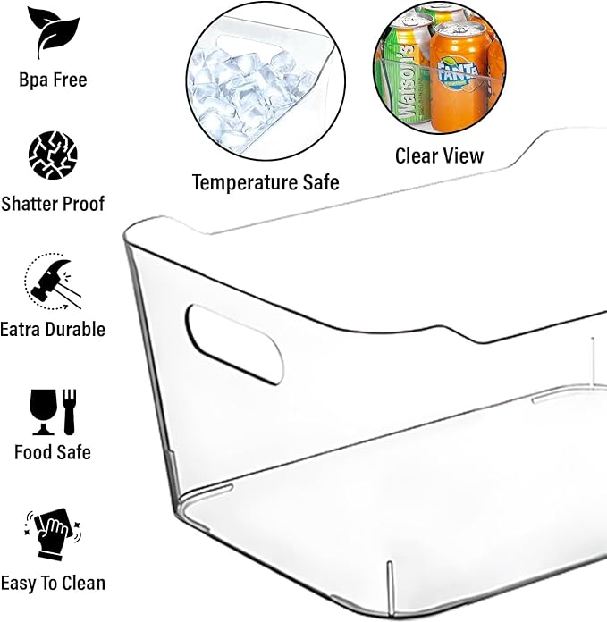 Clear Extra Large Plastic Storage Bins, Pantry Organizers and Storage Containers Fridge Organizer Bins for Organizing Home, Kitchen Organization. Bathroom, Refrigerator, Freezer, Laundry Room