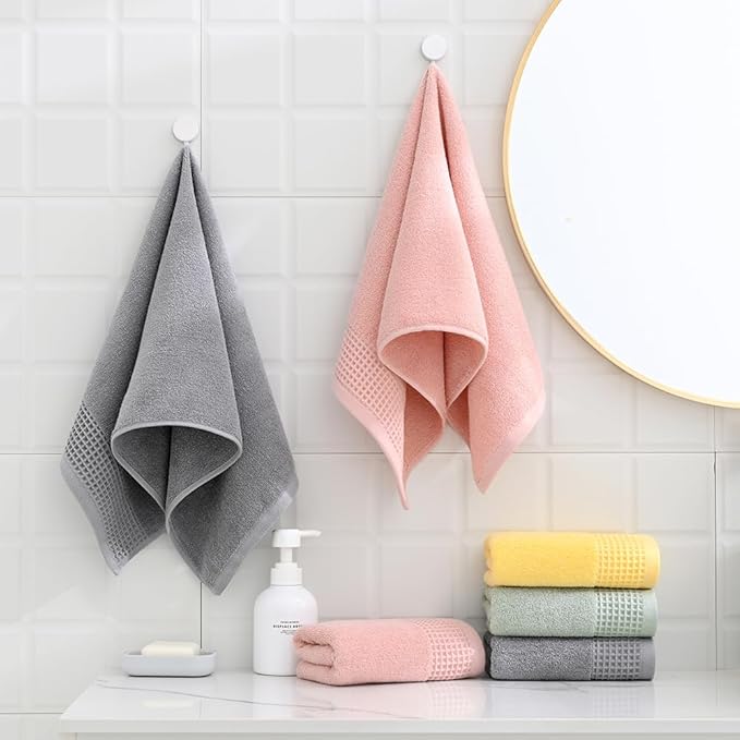 sense gnosis Grey Waffle & Terry Hand Towels for Bathroom Quick Drying Lint Free Thin, Classic Style Soft & Absorbent Bathroom Decorative Hand Towels 13X29 inch