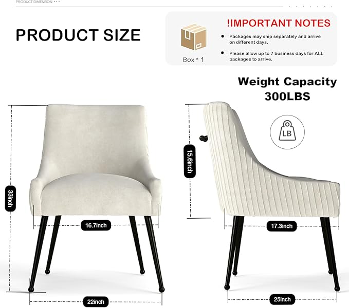 Velvet Dining Chairs Set of 2,Beige Upholstered Living Room Chairs with Black Metal Legs, Modern Tufted Accent Chairs for Living Room, Study Room, Kitchen