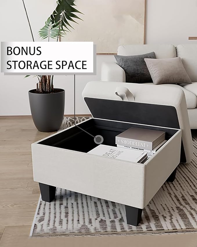 Sectional and Sofa Couches for Living Room, Linen 3-Seat L-Shaped Sofa with Storage Ottoman, Pet-Friendly Washable Fabric, Convertible Couches for Small Apartments, Bedroom, Office