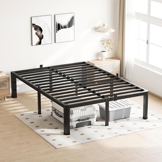 14 Inch King Size Bed Frame, 3500Lbs Heavy Duty Metal Platform with Round Corner Legs Mattress Slide Stopper, Steel Slat Support No Box Spring Needed, Noise Free, Non-Slip, Easy Assembly