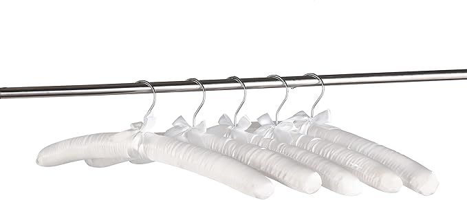 Pure White Satin Padded Sweater Hangers 10 Pack, Blouse Hanger with Thick & Soft Foam for Bridal Wedding Dress Lingerie, Smooth Silk Covered Shirt Hanger Without Shoulder Bump