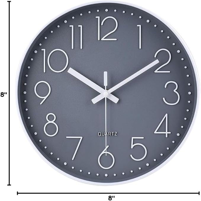 jomparis Small Wall Clock 8 Inch Gray Wall Clocks Silent Non-Ticking for Bedroom Bathroom Kitchen