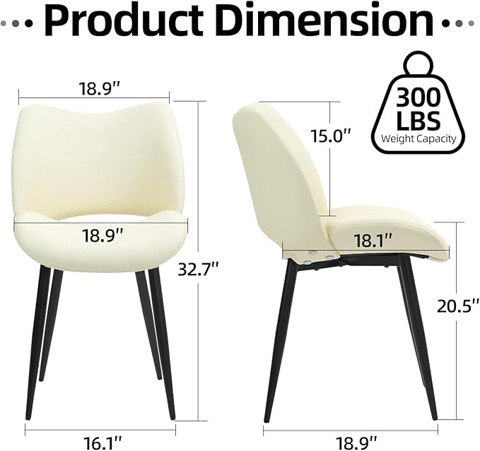 Modern Upholstered Dining Chairs Set of 2 Accent Dinner Chair with Pu Faux Leather and Middle Curved Back for Kitchen Living Room Bedroom (Beige)