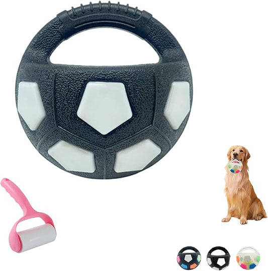 The Mellow Dog Calming Ball with Handle, Interactive Football Shape Dog Toy, Treat Dispensing & Lick Ball with Squeaker, Floating Toss and Fetch Toy for Small Medium Large Dogs(Black-B)