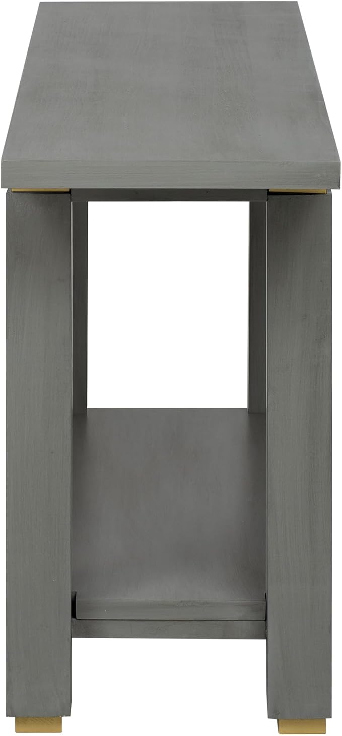 63" Modern Minimalist Console Table with Storage Shelf, Solid Wood Industrial Entryway Sofa Table with Metal Accents for Living Room, Hallway (Gray)