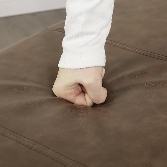 Joveco 32" Leather Storage Ottoman Bench with Wheel, Rectangle Foot Rest Stool for Living Room, Bedroom, Entryway,Earthy Light Brown Veining