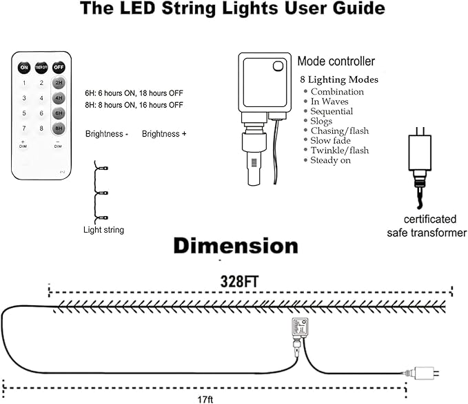 Dazzle Bright Outdoor Christmas String Lights, 1000 LED 328 FT Plug in Fairy Light with Remote Control 8 Modes & Timer, Waterproof Decoration for Home Garden Yard Xmas Wedding, Warm White