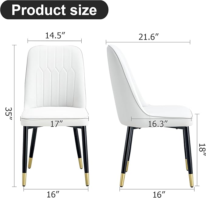 Dining Chairs Set, Modern Dining Chairs, Equipped with PU Leather Backrest Cushions and Black Metal Legs, Suitable for Restaurants, Kitchens, and Dining Room Chairs (White, Set of 8)
