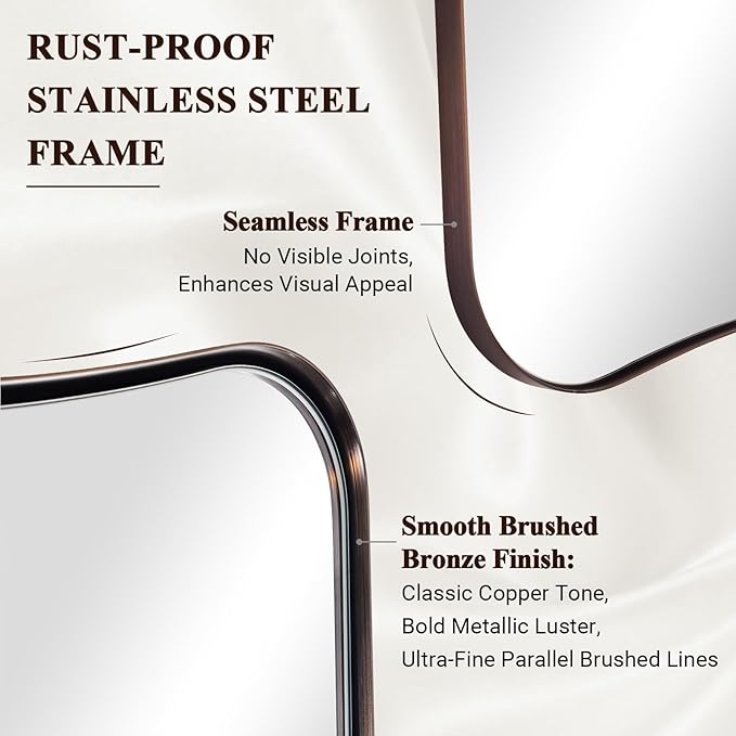 ANDY STAR Brushed Bronze Asymmetrical Mirror, 24"x32" Bathroom Mirror for Wall with Premium Stainless Steel Thin Frame, Italian Curved Mirror Decorative for Bathroom, Powder Room, Entryway