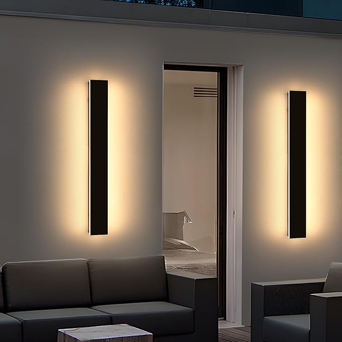 2 Pack Outdoor Wall Mounted Light, 31.4inch Modern Black Long Exterior Sconce, 3 CCT 3000K/4500K/6000K, 31W, IP65 Waterproof Porch Lighting for Patio, Yard, Garage, House