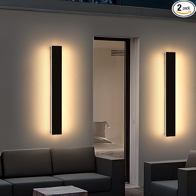 2 Pack 31.4inch Modern Exterior Wall Lights, 3000K Warm White, Outdoor Wall Mount Linear Sconces, 31W, IP65 Waterproof Minimalist Strip Led Lighting for House, Porch, Garage, Garden