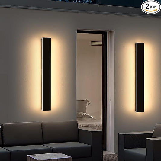 2 Pack 31.4inch Modern Exterior Wall Lights, 3000K Warm White, Outdoor Wall Mount Linear Sconces, 31W, IP65 Waterproof Minimalist Strip Led Lighting for House, Porch, Garage, Garden