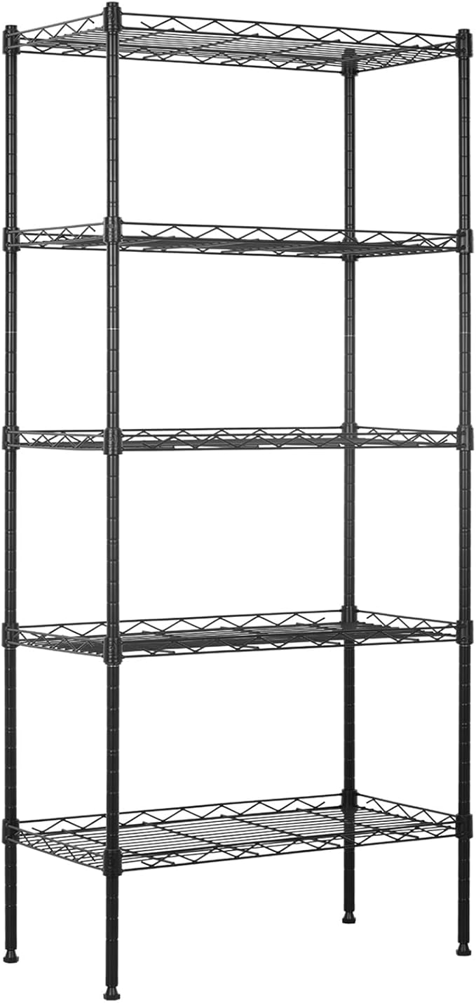 BestOffice 5-Shelf Storage Shelves, Adjustable Shelving Unit Wire Shelving Metal Shelves,11.6" D x 21.5" W x 47.6" H,Black