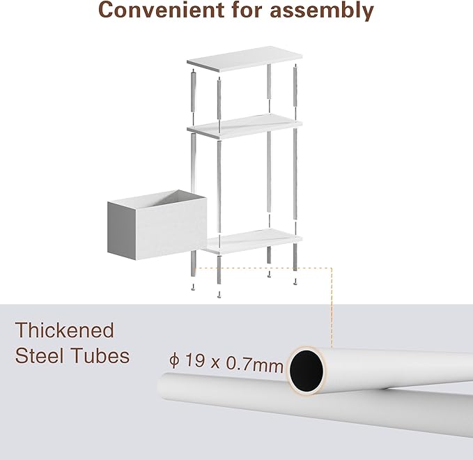 Narrow Side Table with Fabric Basket, Set of 2 End Table for Small Spaces, Slim Nightstand with 3-Tier Storage Shelf, Sofa Beside Table, for Living Room, Bed Room, Natrual White