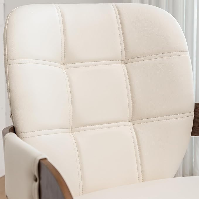 Set of 4 Swivel Dining Chairs - Mid Century Modern Dining Chairs with Arms and Curved Back, Faux Leather Bentwood, Versatile for Living Room/Reception/Conference Room/Kitchen/Desk (Walnut Beige)