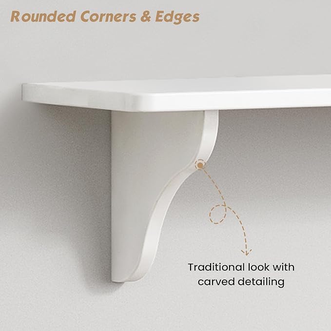 Forbena 24 Inch Wall Shelves for Bedroom Set of 3, Large Bathroom Floating Shelves for Wall, Long Decorative Hanging Arched Shelving Unit for Living Room Kids Girls Room Nursery Office (White)