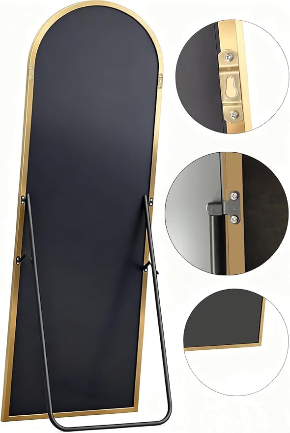 Arched Full Length Mirror,76" L x 34" W Floor Mirror, Aluminum Alloy Frame, Shatterproof Glass - Free Standing, Leaning or Wall Mounted for Bedroom, Living Room, Entryway, Modern Home (Black)