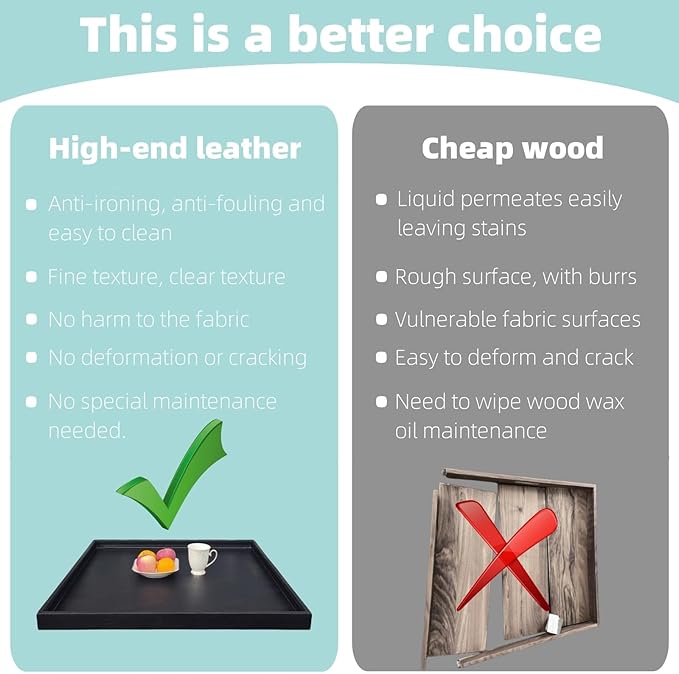 40 * 20 inches High-End Light Luxury Leather Rectangle Oversized Service Tray for Ottoman Tray, Coffee, Food, Family Dinner, Picnic, Party Essentials (Black, 40 * 20 inch)