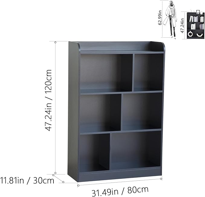 Book Shelf with Back Panel Stability 6 Cube Bookcase Multifunctional Cube Storage Organizer for Bedroom Living Room Office Closet School in Black with 31.49''W