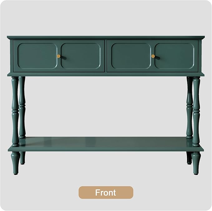 ARTPOWER Mid-Century Console Table for Entryway with 2 Drawers, Green Retro Entryway Table with Storage Cabinets and Open Shelf, Narrow Long Couch Table Behind Sofa for Living Room, Foyer, Hallway