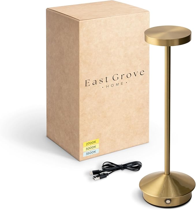 Orbit LED Cordless USB-C Re-Chargeable Desk Lamp, 5200mAh Battery Operated with 3 Color Temperature 2700K-3000K-3500K and Fingertip Touch On/Off Plus Dimming in Satin Brass