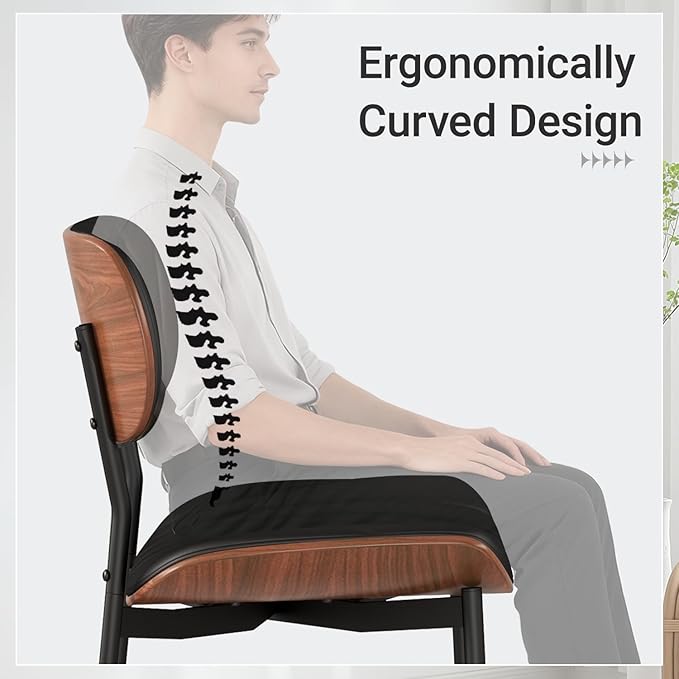 Mid Century Modern Dining Chairs Set of 6,Upholstered Faux Leather Kitchen Chairs with Walnut Bentwood Back and Metal Legs for Kitchen Dining Room Living Room, Black