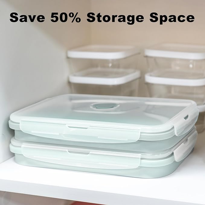Extra Large Collapsible Silicone Food Storage Containers With Lids, 2000ml Big Meal Prep Boxes for Roasting Chicken, Store Leftover, Dishwasher & Microwave Safe, BPA Free, 2 Pack