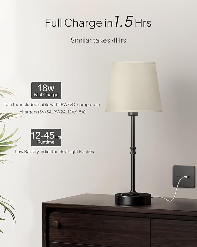 EppieBasic Cordless Table Lamp Rechargeable: Fast Charging & Long Lasting - 2700K Warm Light Vintage Brass Lamps - Dinning Living Room Bedroom - 2 Pack