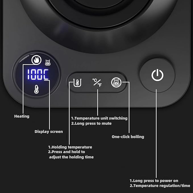 Electric Kettles, Gooseneck Electric Kettle, ±1℉ Temperature Control, Stainless Steel Inner, Quick Heating, for Pour Over Coffee, Brew Tea, Boil Hot Water, 0.9L (Black)