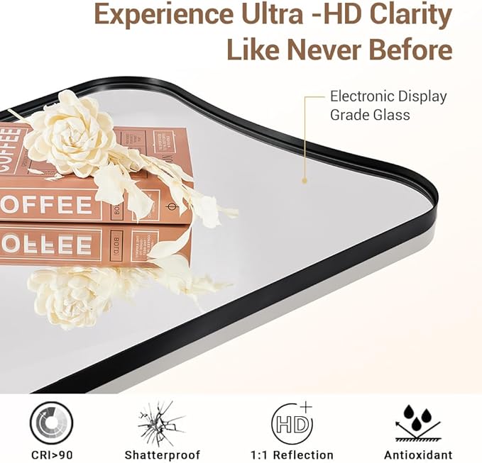 ANDY STAR Matte Black Bathroom Vanity Mirror, 22x30 Inch Irregular Mirror for Wall, Asymmetrical Mirror for Bathroom, Unique Shape Decorative for Powder Room, Entryway