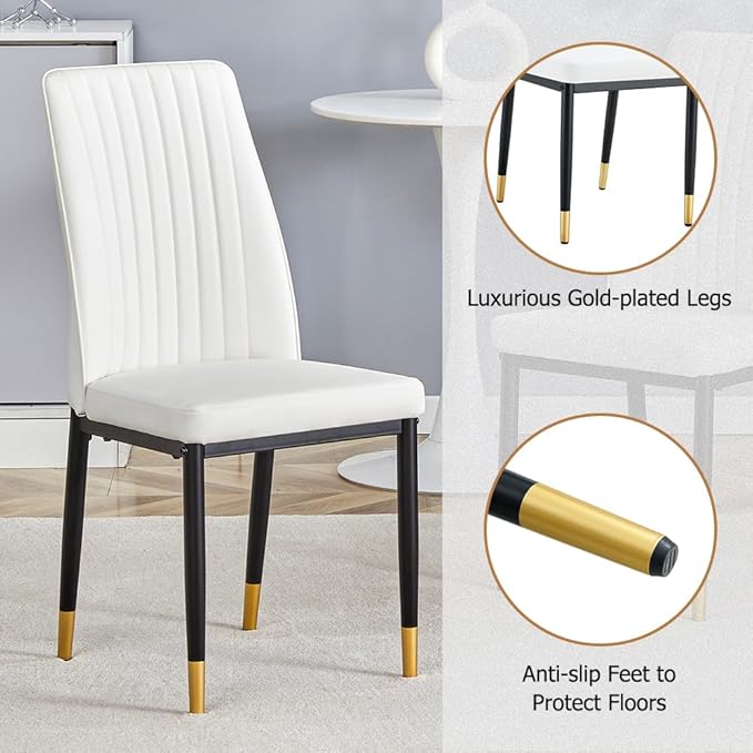 Modern Dining Table Set for 6, Marble Kitchen Table Chair Set for 6, Rectangular Kitchen Table with 6 Pu Leather Upholstered Chair for Dining Room