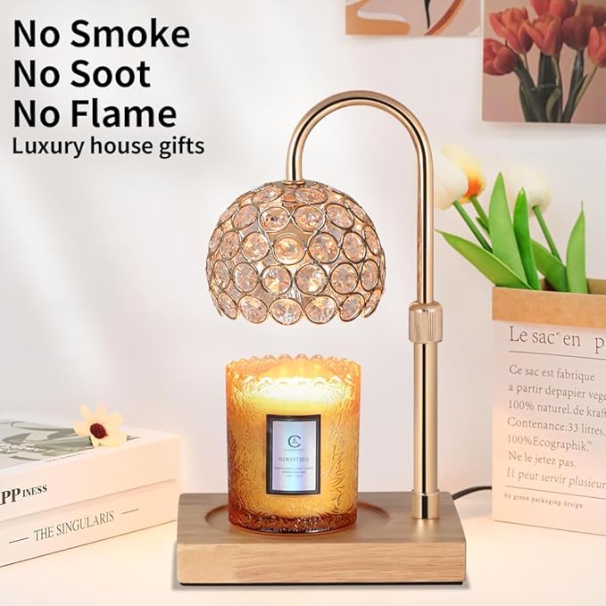 Dimmable Candle Warmer Lamp Adjustable Height Electric Wax Melt Warmer for Scented Jar Candles for Home Decor Christmas Birthday Gifts for Women Mom with 2 Bulbs
