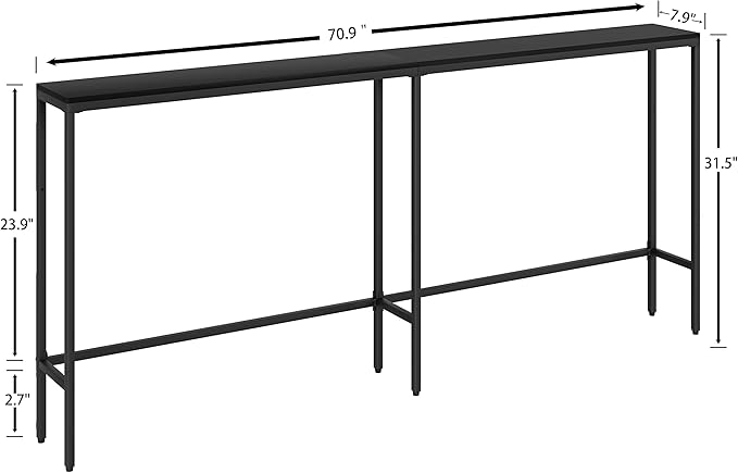 70.9" Console Table,Modern Extra Narrow Long Sofa Table Behind Couch,Skinny Entry Table with Black Metal Frame for Living Room, Hallway,Classic Black