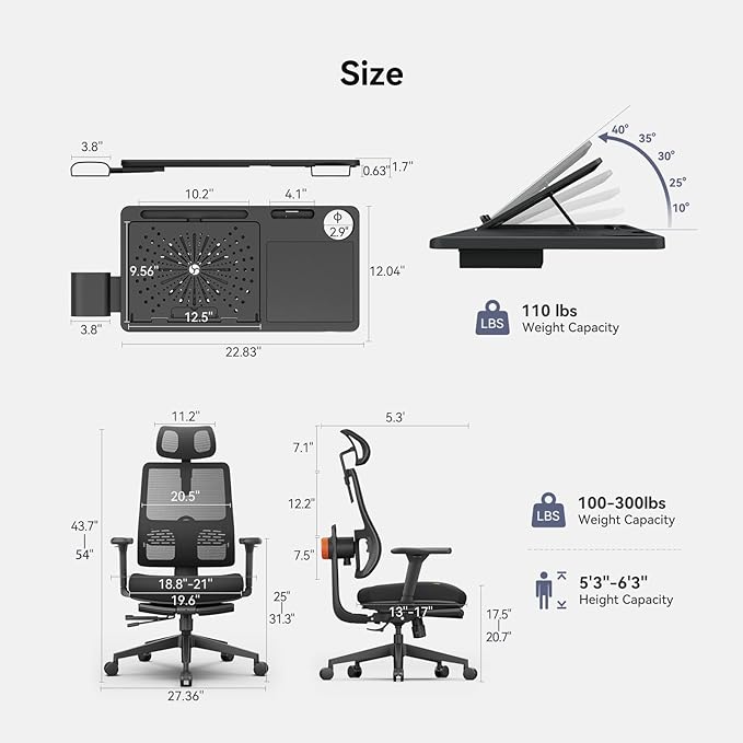 Newtral Ergonomic Office Chair, Ergonomic Mesh High Back Desk Chair, Computer Task Chair, with Footrest, Adaptive Lumbar Support