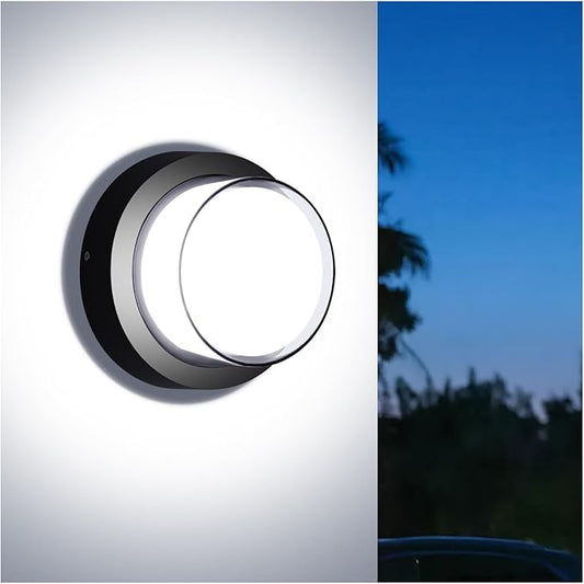 Outdoor LED Ceiling Flood Lights, Waterproof Modern Exterior Wall Light, 12W Anti Rust Outside Porch Light with 6000K Daylight Small Circle Wall Mount Fixtures for House Backdoor Yard Entryway