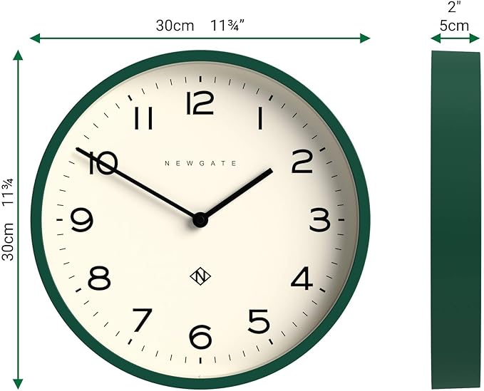 NEWGATE® Number Four Echo Wall Clock | Modern Round Clock | 30cm | Eden Green | Easy to Read Numbers | Ideal for Kitchen, Living Room or Office