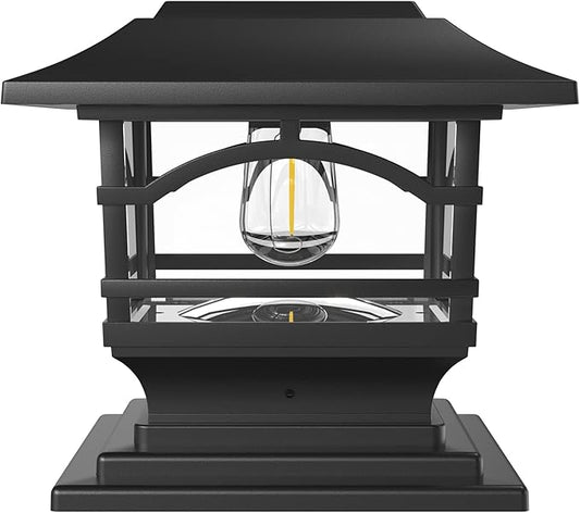 Davinci Lighting Edison Solar Outdoor Post Cap Lights - 4x4 5x5 6x6 - Bright LED Light for Fence Deck Garden or Patio Posts - Slate Black (1 Pack)