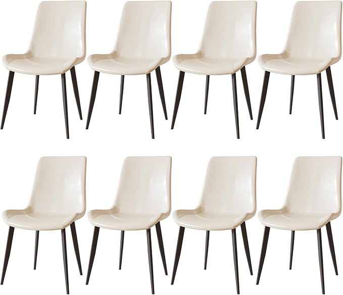 Dining Chairs, Modern PU Leather Dining Room Chair with Sturdy Metal Legs, Upholstered Seat Dinner Chairs Accent Side Chairs for Indoor Kitchen Living Room Restaurant Cafe (Cream, Set of 8)