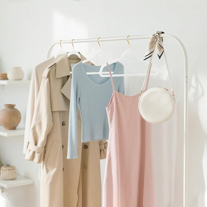 ManGotree Velvet Coat Hangers, Non-Slip Felt Suit Hangers, Ultra-Slim Space Saving Clothes Hanger with 360° Swivel Gold Hook, Sturdy for Jacket, Shirt, Dress, Pants (36 Pack, White)