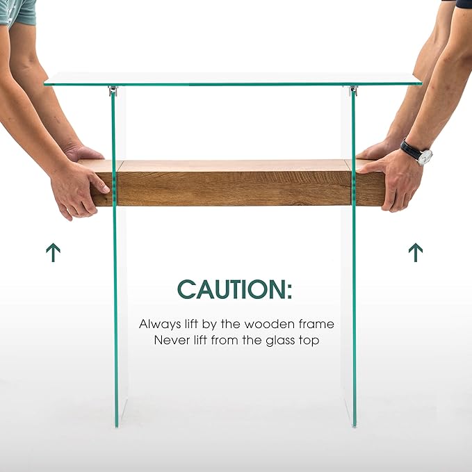 ivinta Glass Console Table with Storage, 31.5'' Modern Narrow Entryway Table with Storage Shelves for Living Room, Hallway, Foyer, Bedroom or Small Spaces 5103 (Natural)