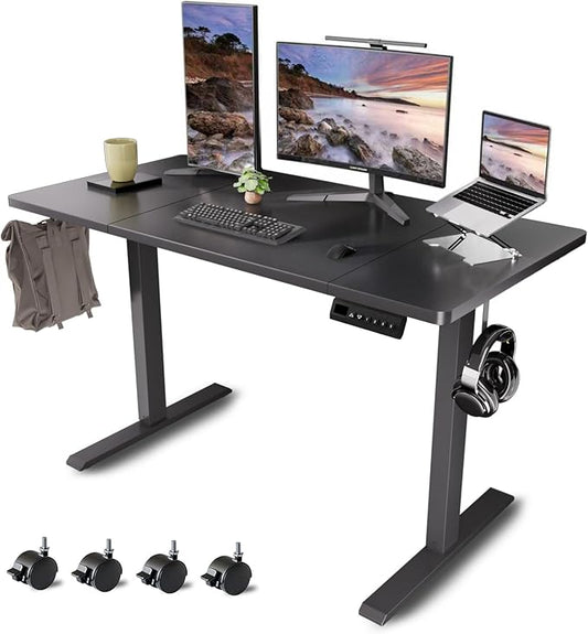 Standing Desk with Splice Board Adjustable Height- 63 inch Mobile Stand up Desk with Wheels, Portable Sit Stand Desks Electric with Lockable Casters